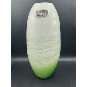 Vintage 1990s Dale Tiffany Favrile Handblown Art Glass Vase Green & White 10"